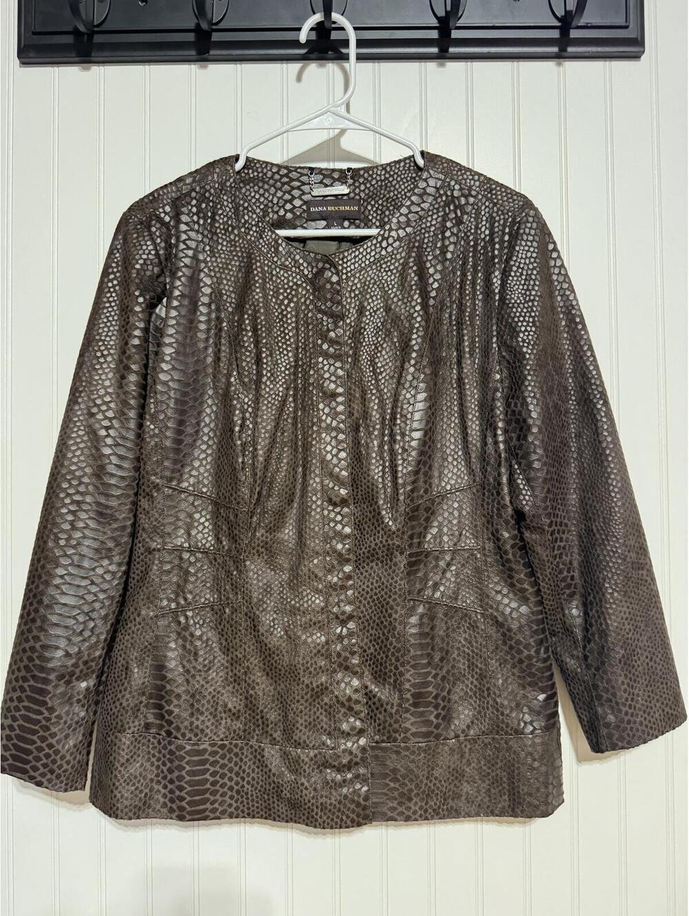 Dana Buchman Faux Snakeskin Jacket Womens Large Brown Python Collarless Blazer